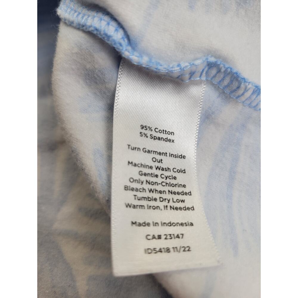 Talbots Art to Wear Top Blue White Palm Leaves Short Sleeve Women's Size Large - Picture 9 of 10